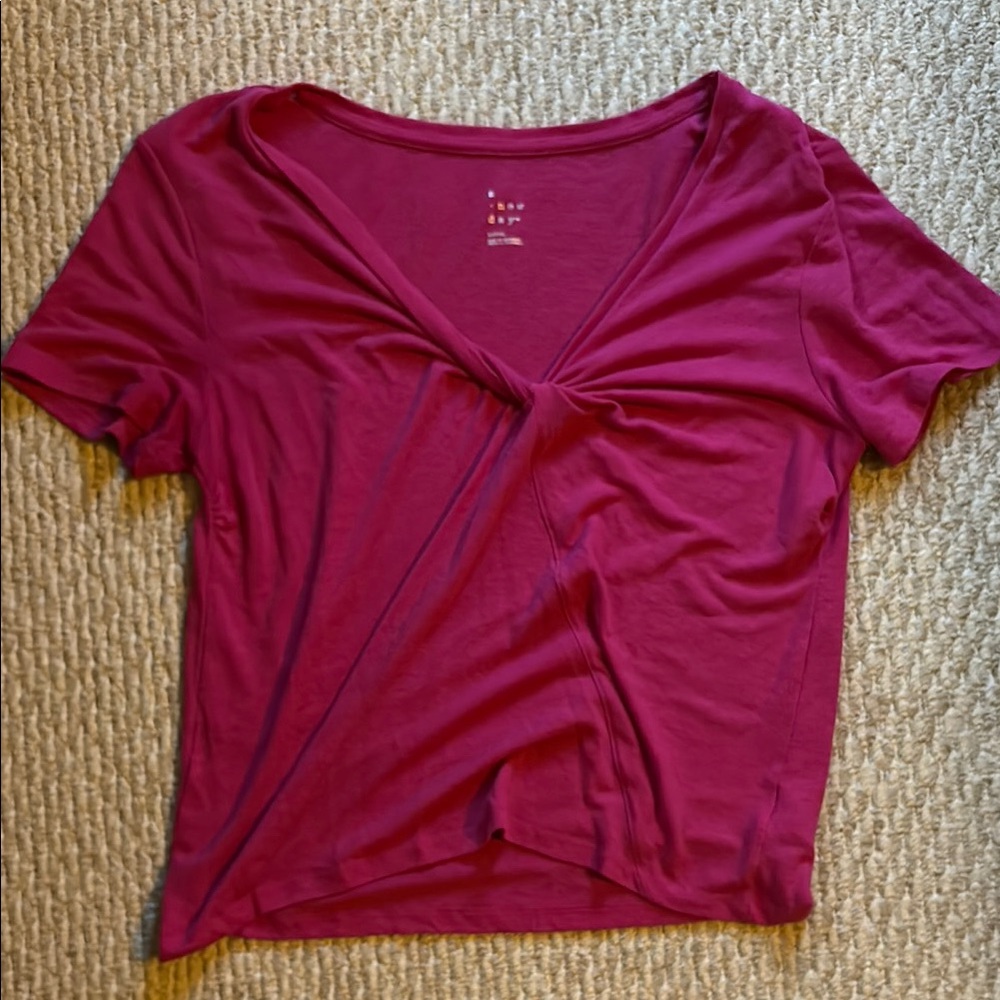 A New Day Red Fitted V-Neck Short Sleeve Tee